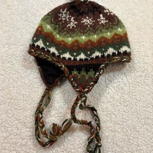 NEWARI Cozy Brown and Green HANDKNIT Hat